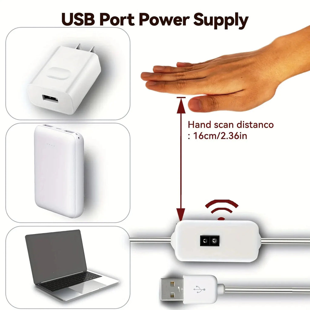 Tira LED USB de 1 metro con sensor de mano para cocina y armarios
