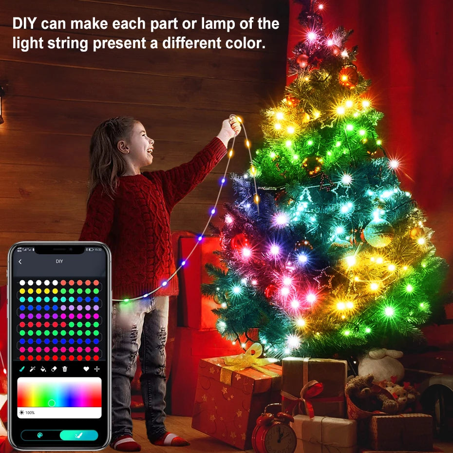 Smart Fairy String Lights RGBIC – Bluetooth App & Remote, IP67 Waterproof 1M-50M
