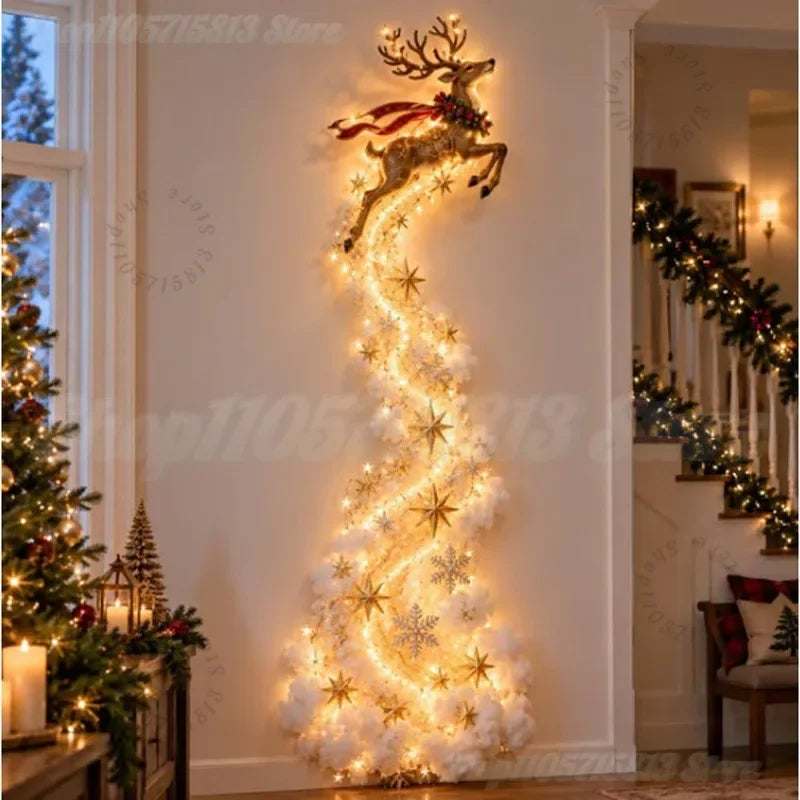 Decoración navideña de pared con luces LED y figuras festivas