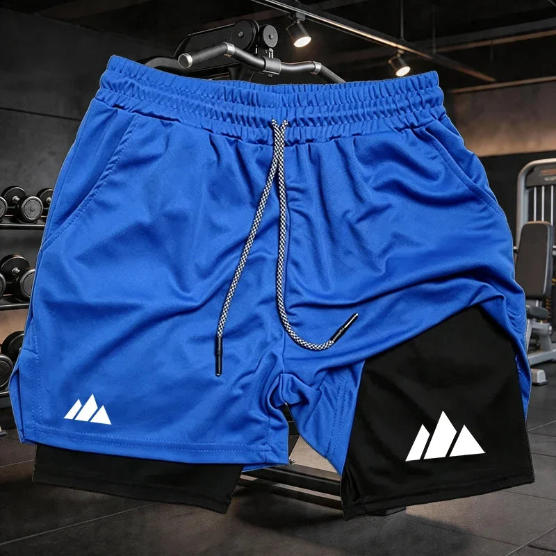 Shorts deportivos para hombre 2 en 1 con doble capa y bolsillos