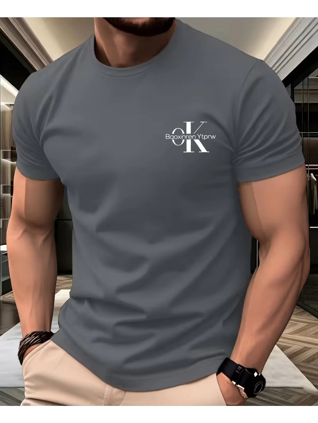 Camiseta Estampada para Hombre de Cuello Redondo y Manga Corta