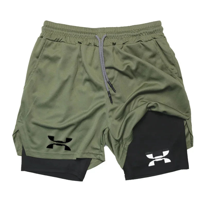 Shorts deportivos para hombre 2 en 1 con cordón ajustable
