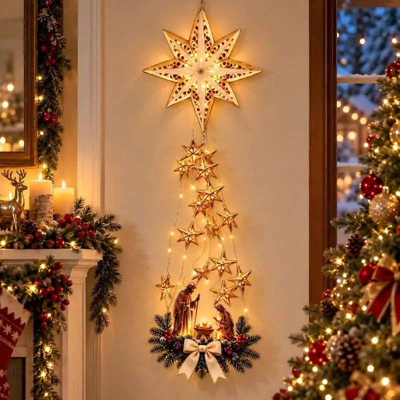 Estrella de Belén: decoración navideña de pared con nacimiento iluminado