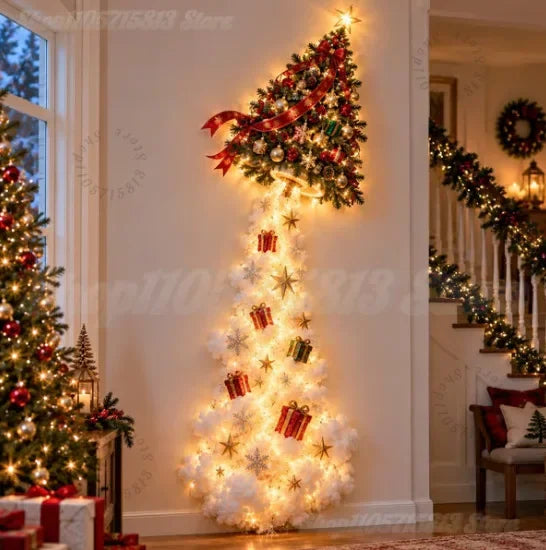 Decoración navideña de pared con luces LED y figuras festivas