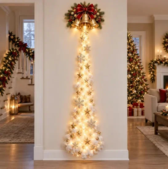Decoración navideña de pared con luces LED y figuras festivas