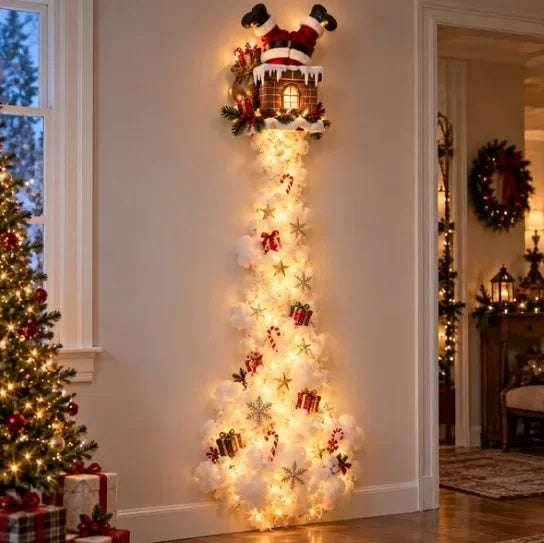 Decoración navideña de pared con luces LED y figuras festivas