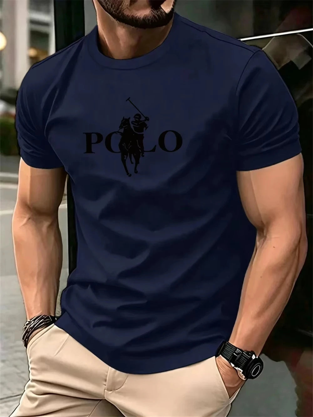 Camiseta para hombre de cuello redondo en algodón y poliéster