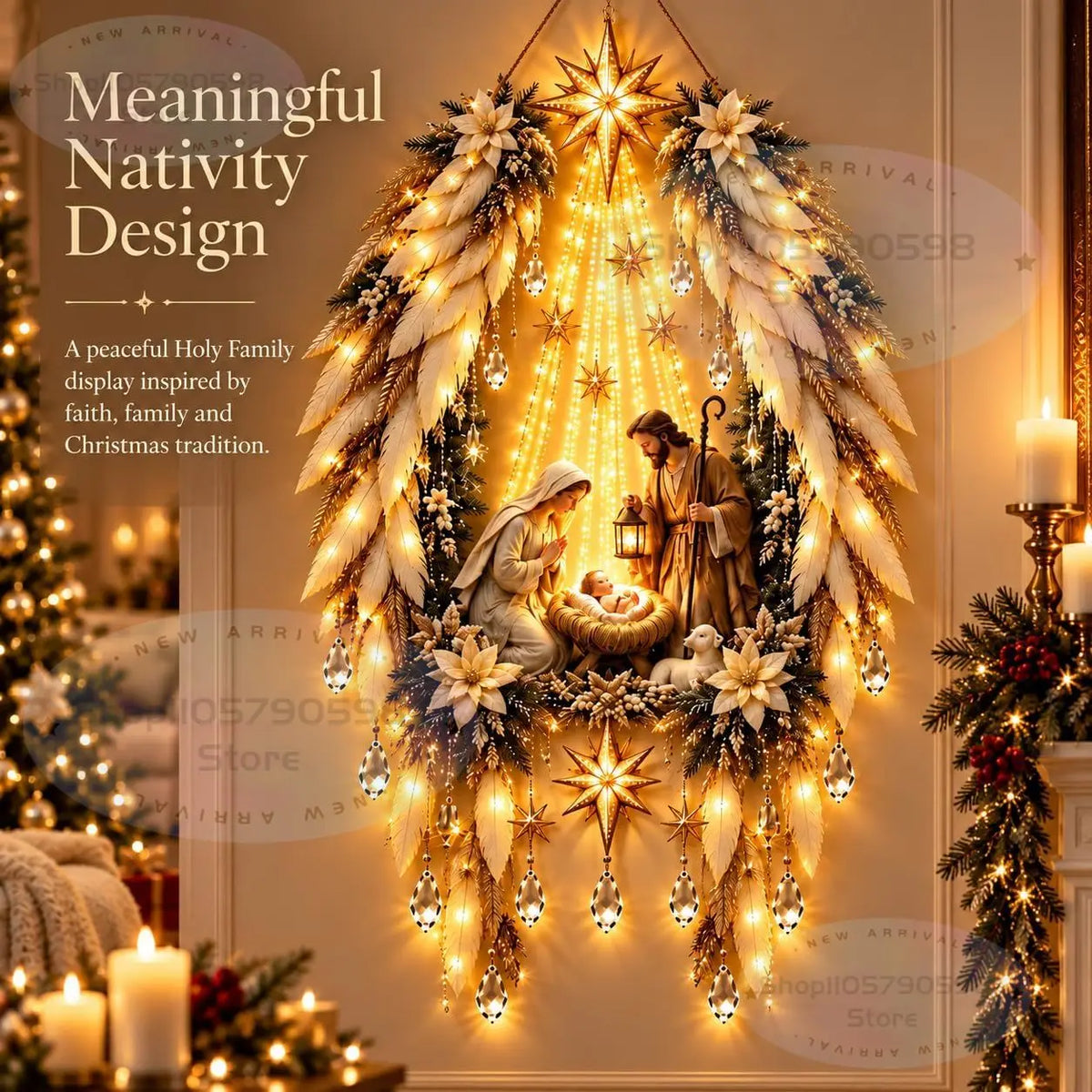 Estrella de Belén de la Fe: nacimiento iluminado para pared