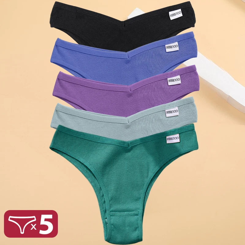 Set de 5 Panties de Algodón para Mujer, Tipo Bikini de Tiro Bajo