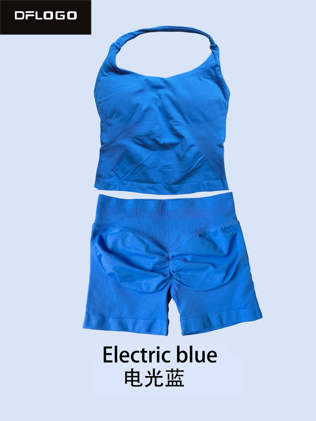 Conjunto deportivo de mujer sin costuras con top halter y short de cintura alta