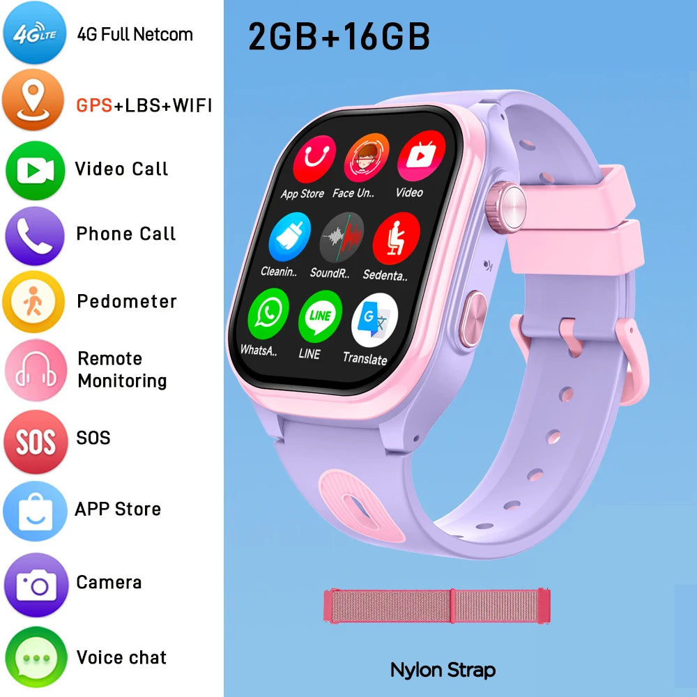 Kids 4G Smart Watch GPS WiFi Locator 2.0 Inch HD Screen 2+16GB APP Download Video Call Camera Waterproof Child Monitor Watch