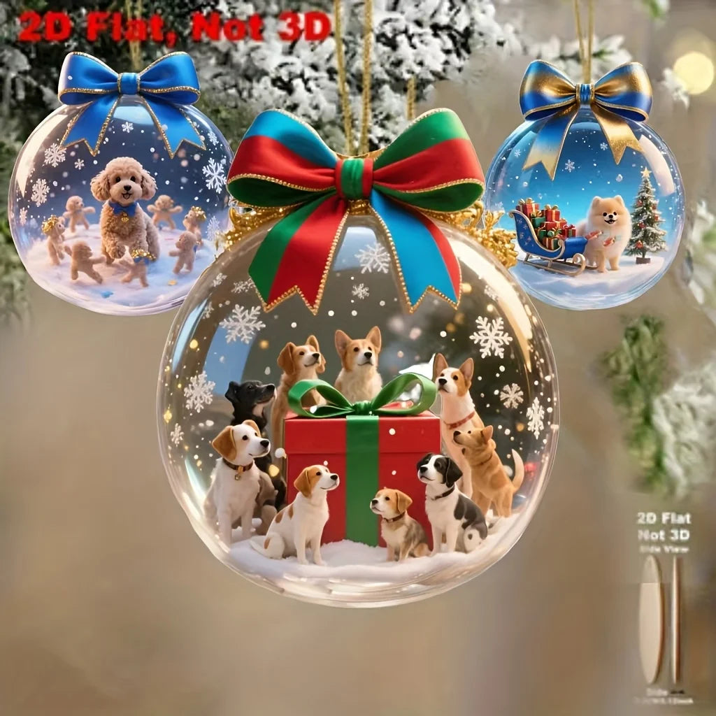 Set de 8 adornos navideños colgantes de madera con perritos