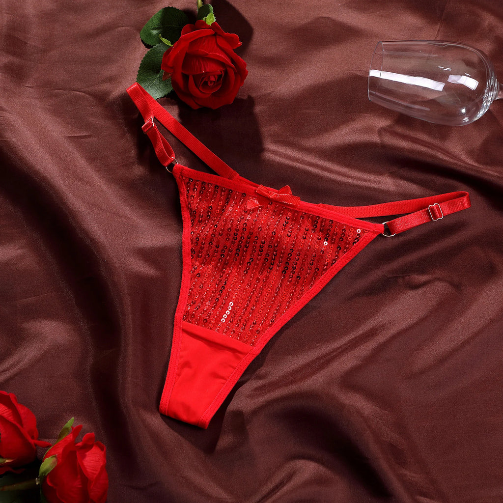 Tanga ajustable de encaje para mujer con lazo y cintura baja