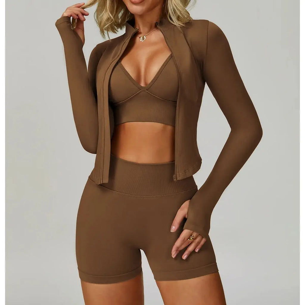 Conjunto deportivo sin costuras para mujer de 2 o 3 piezas