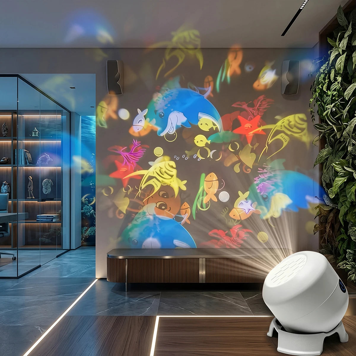 Proyector LED Recargable USB Type-C – Copos de Nieve, Navidad y Océano, Dimmable, Para Habitación y Fiestas