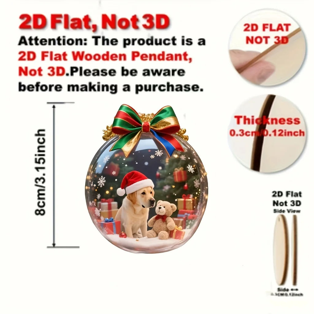 Set de 8 adornos navideños colgantes de madera con perritos