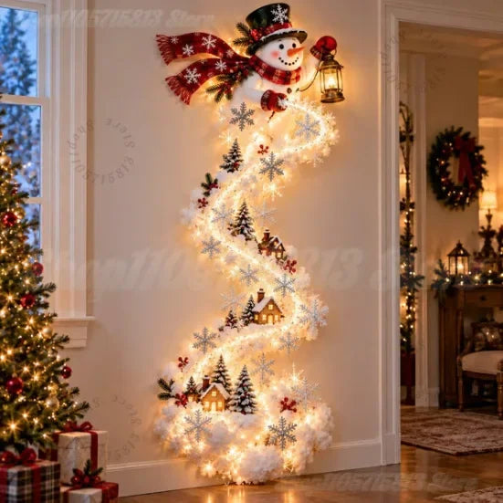 Decoración navideña de pared con luces LED y figuras festivas