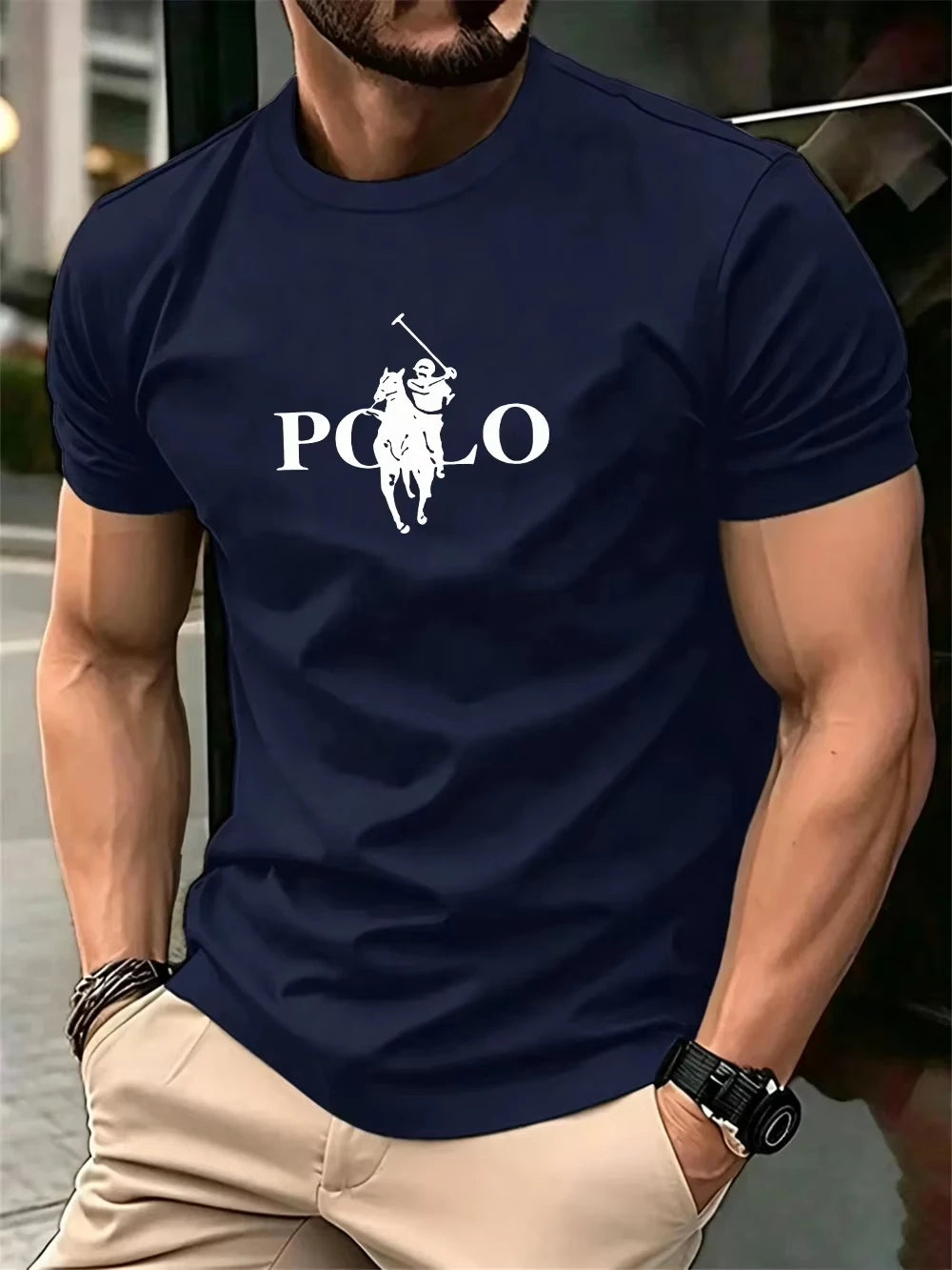 Camiseta para hombre de cuello redondo en algodón y poliéster