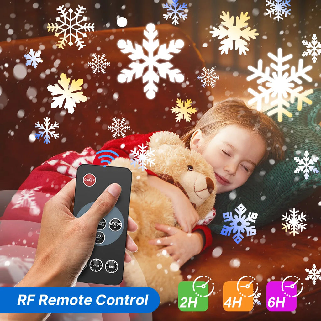 Proyector de Nieve Doble Cabezal IP65 – Luces Navideñas Rotativas con Control Remoto y Timer