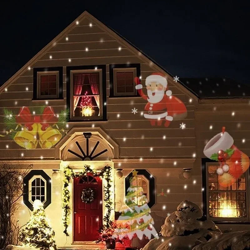 Proyector LED 12 Patrones Navideños – IP65 Waterproof, Copos de Nieve y Figuras Festivas