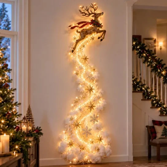 Decoración navideña de pared con luces LED y figuras festivas