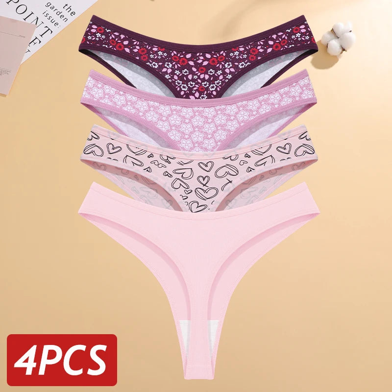 Paquete de 4 tangas estampadas de algodón para mujer