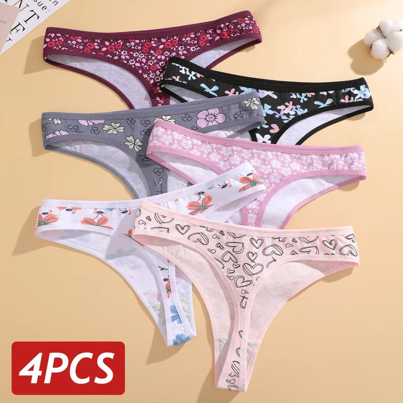 Paquete de 4 tangas estampadas de algodón para mujer