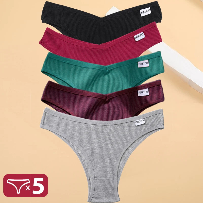 Set de 5 Panties de Algodón para Mujer, Tipo Bikini de Tiro Bajo