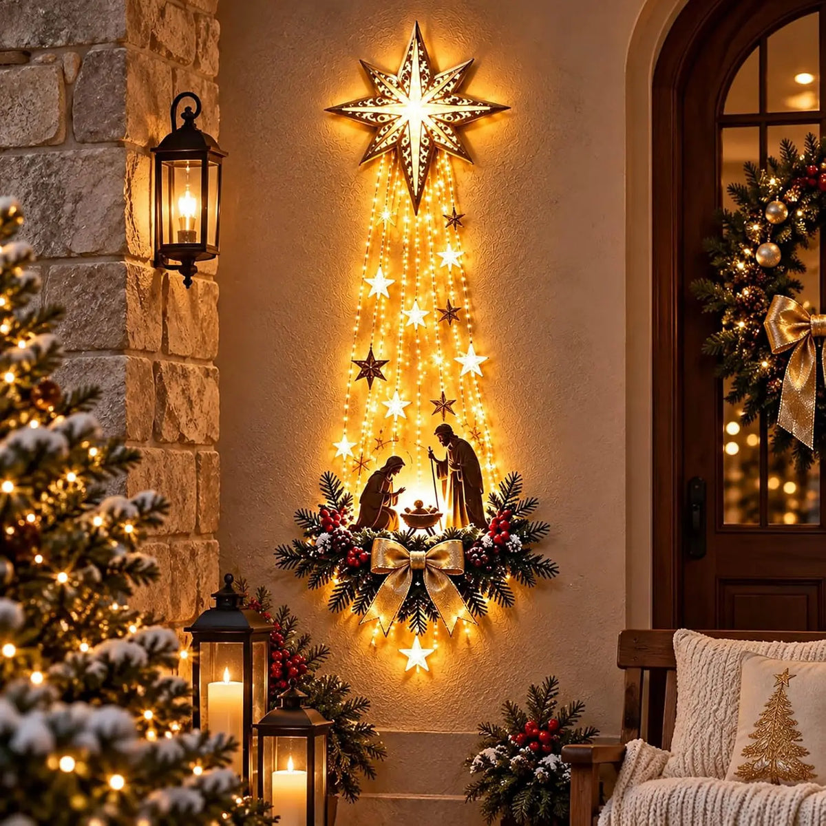 Estrella de Belén de la Fe: nacimiento iluminado para pared