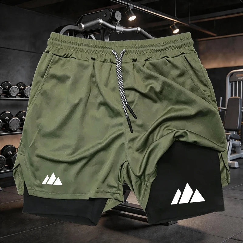 Shorts deportivos para hombre 2 en 1 con doble capa y bolsillos
