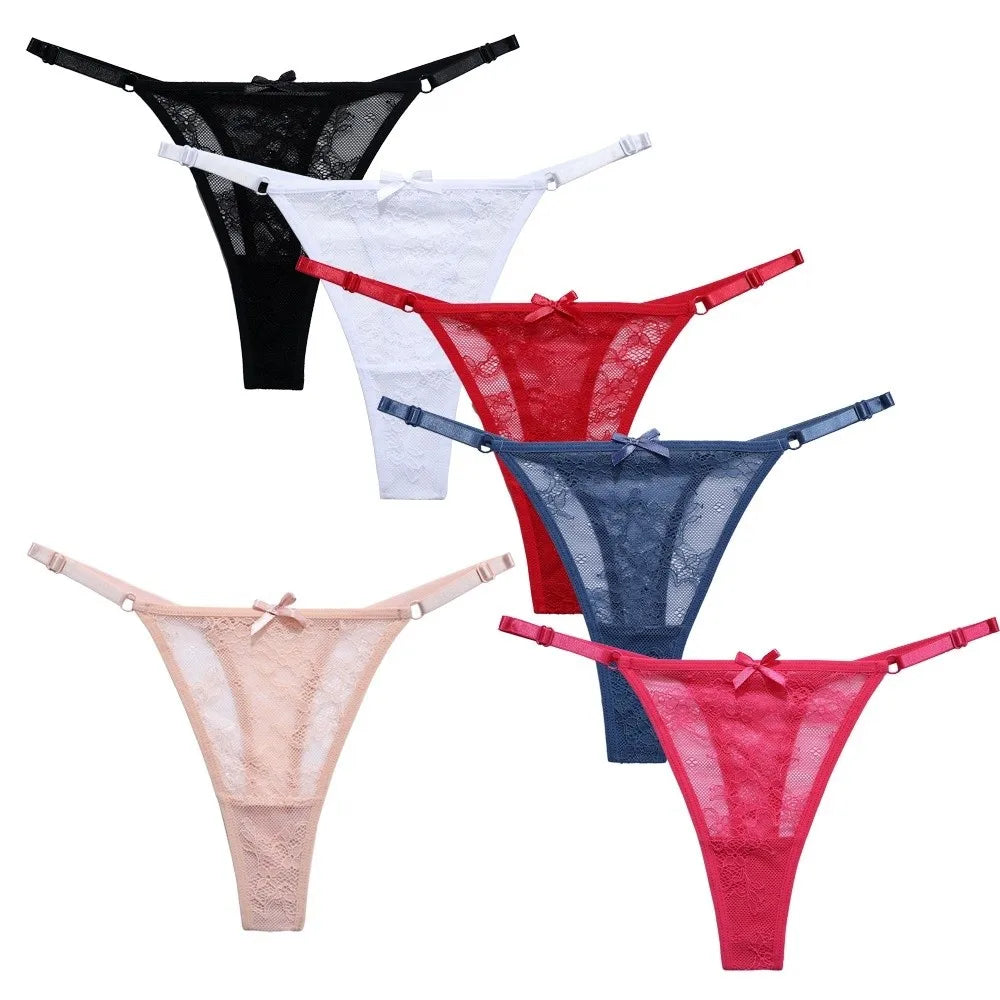 Tanga de encaje y malla para mujer de cintura baja