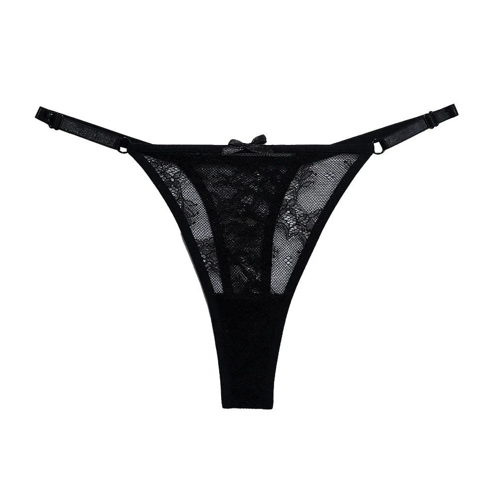 Tanga de encaje y malla para mujer de cintura baja
