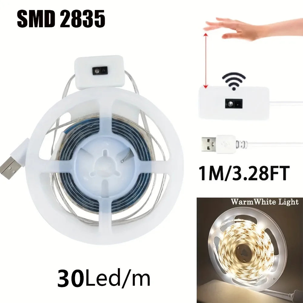 Tira LED USB de 1 metro con sensor de mano para cocina y armarios