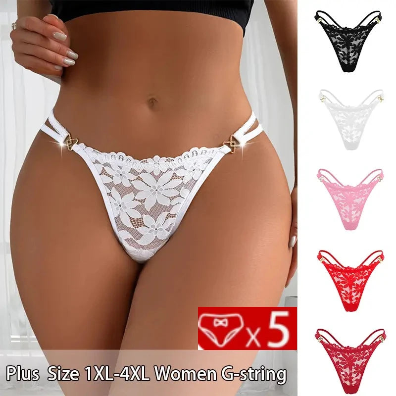 Paquete de 5 tangas con encaje para mujer en tallas grandes