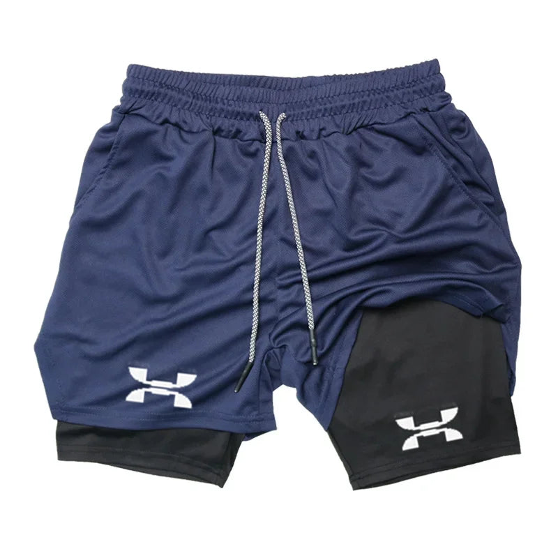 Shorts deportivos para hombre 2 en 1 con cordón ajustable