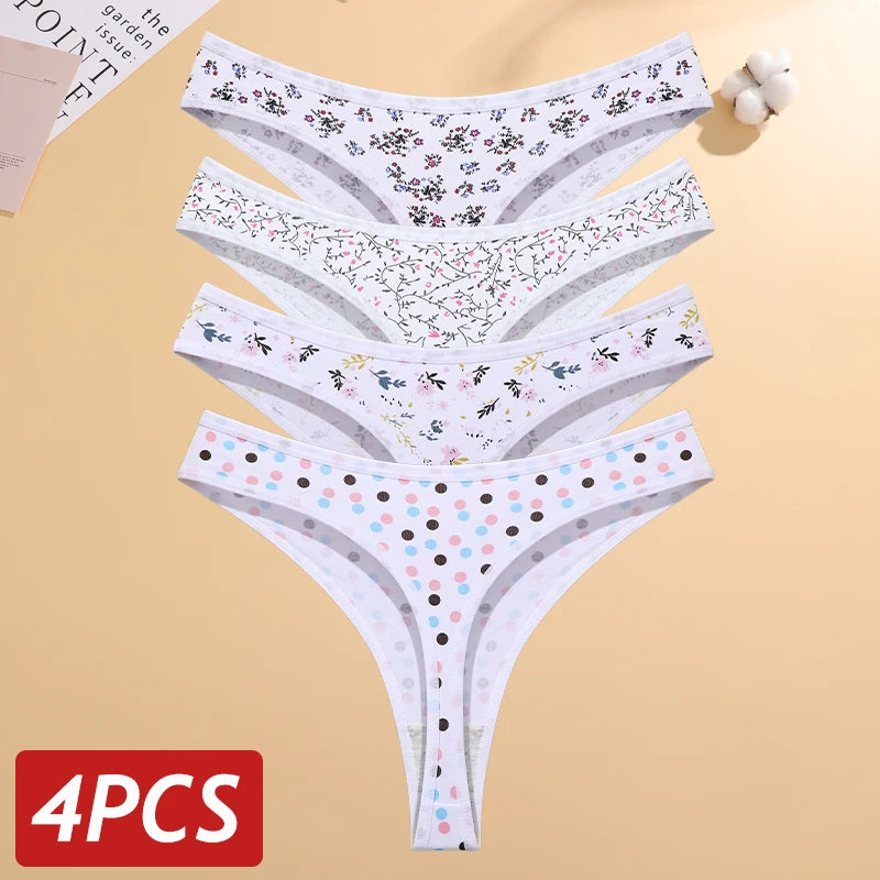 Paquete de 4 tangas estampadas de algodón para mujer
