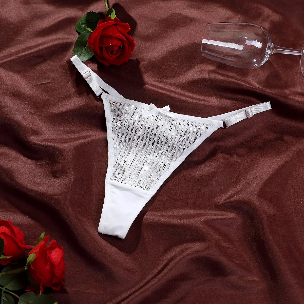 Tanga ajustable de encaje para mujer con lazo y cintura baja