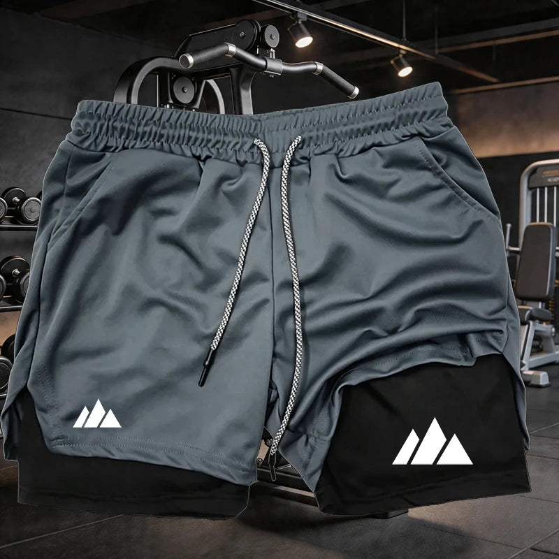 Shorts deportivos para hombre 2 en 1 con doble capa y bolsillos