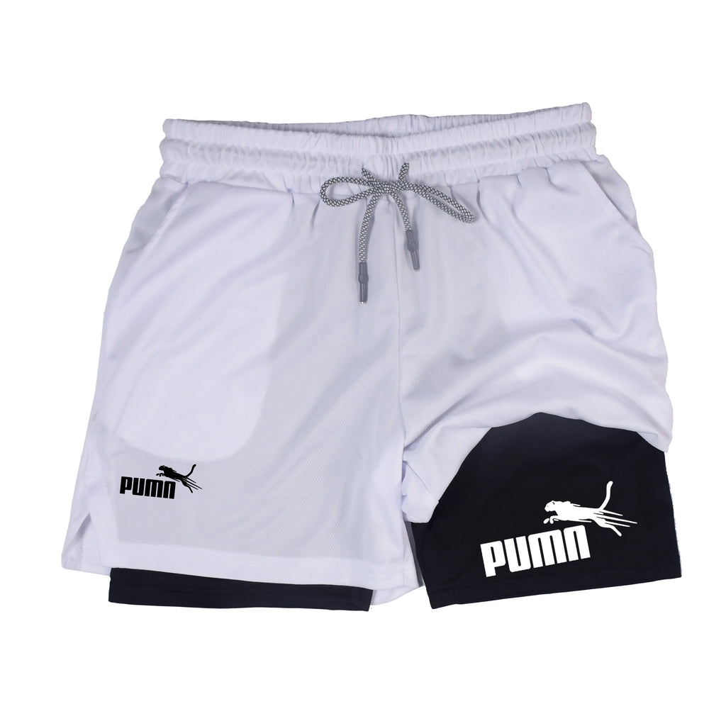 Shorts deportivos para hombre 2 en 1 de doble capa con bolsillos