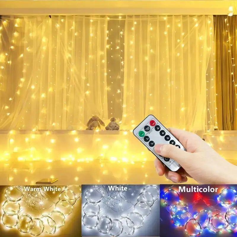 Cortina LED USB – 3 Colores, 8 Modos, Control Remoto, 3M-6M Para Navidad, Bodas y Decoración