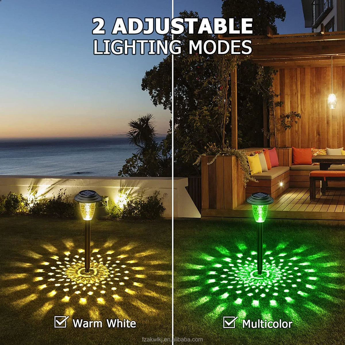 Lámpara solar LED para jardín y senderos | Luz cálida o RGB