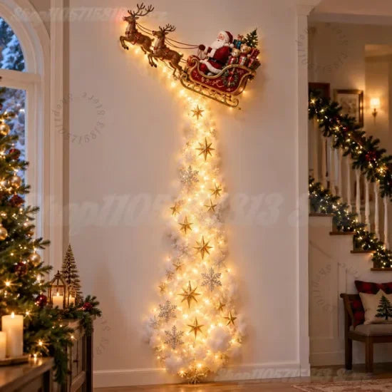 Decoración navideña de pared con luces LED y figuras festivas