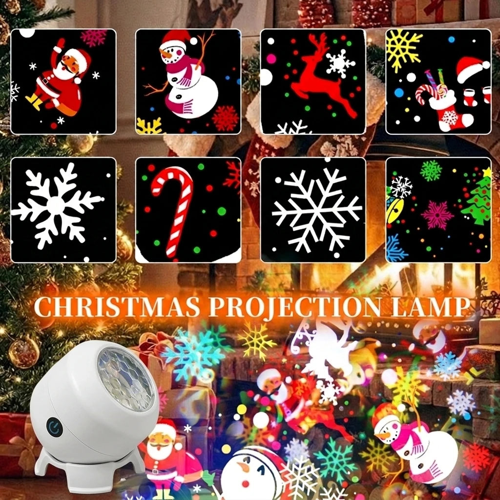 Proyector LED 360° Rotativo USB Type-C – Copos de Nieve y Navidad, Recargable, Para Habitación y Fiestas