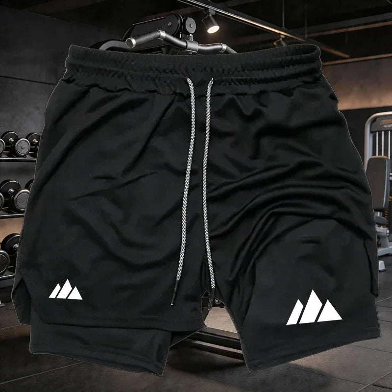 Shorts deportivos para hombre 2 en 1 con doble capa y bolsillos