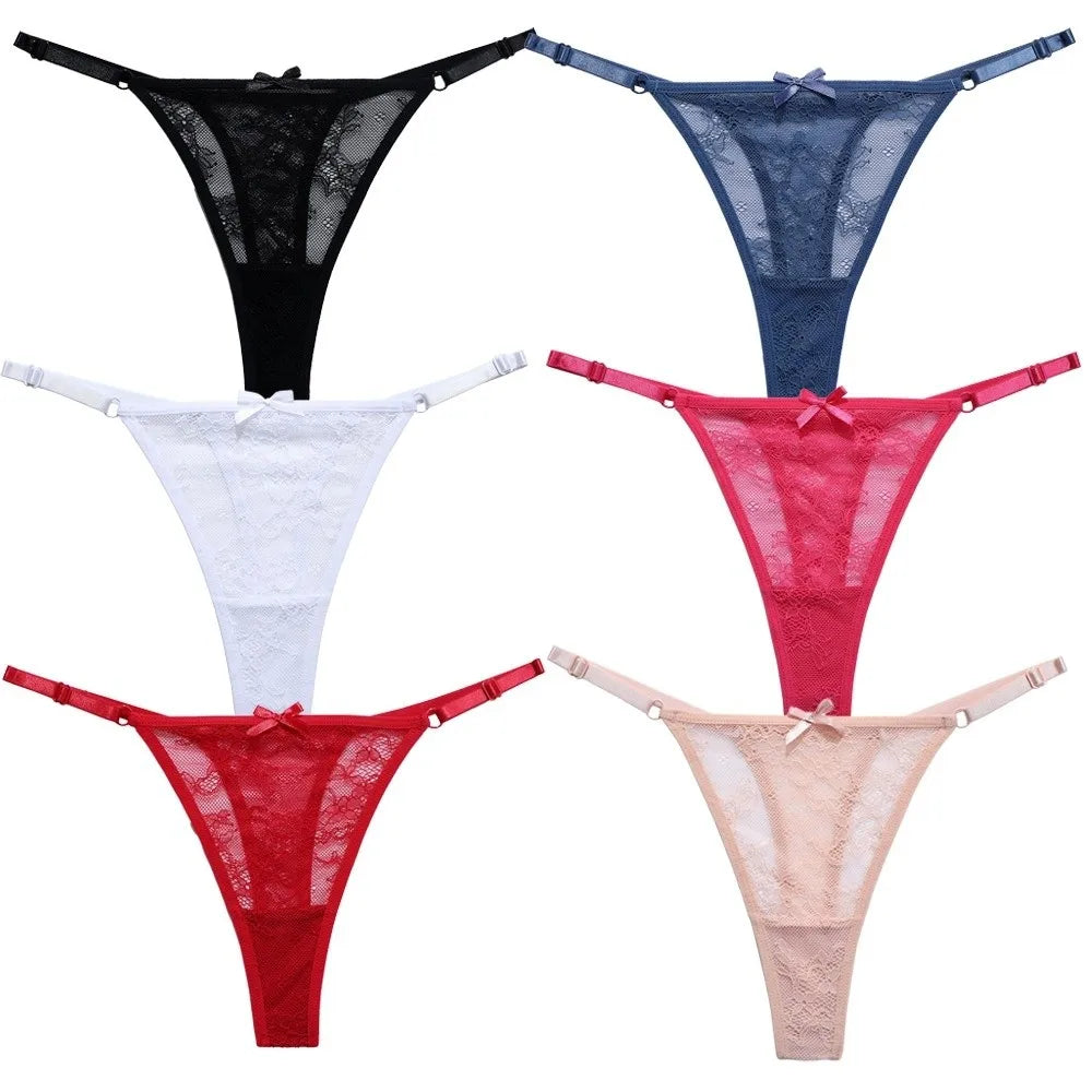 Tanga de encaje y malla para mujer de cintura baja