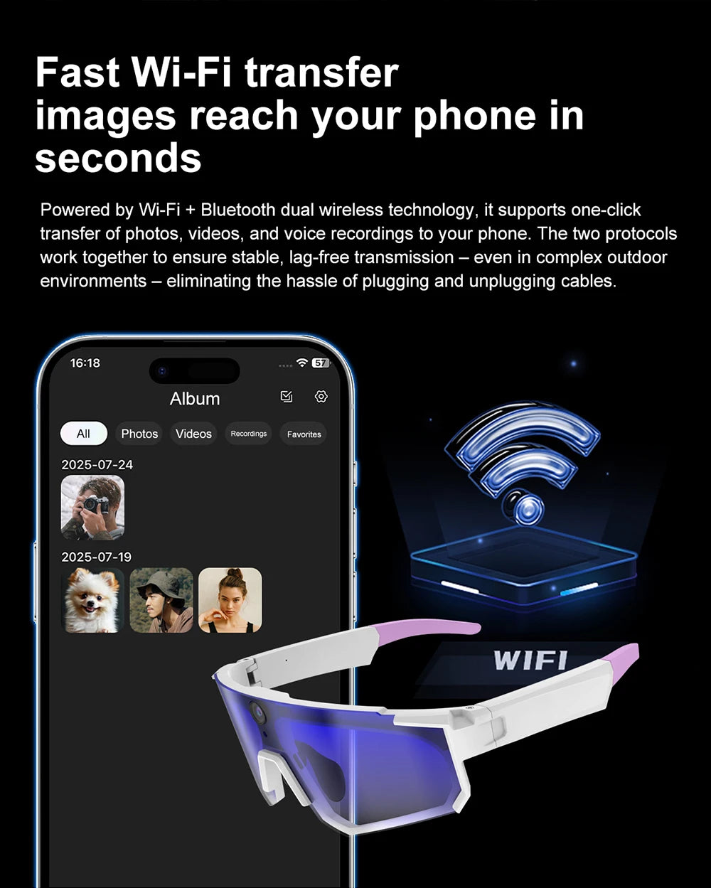 Gafas inteligentes con cámara, Bluetooth y asistente de voz