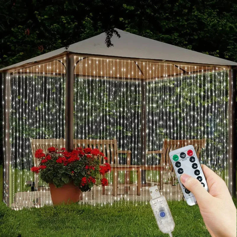 Cortina LED USB – 3 Colores, 8 Modos, Control Remoto, 3M-6M Para Navidad, Bodas y Decoración