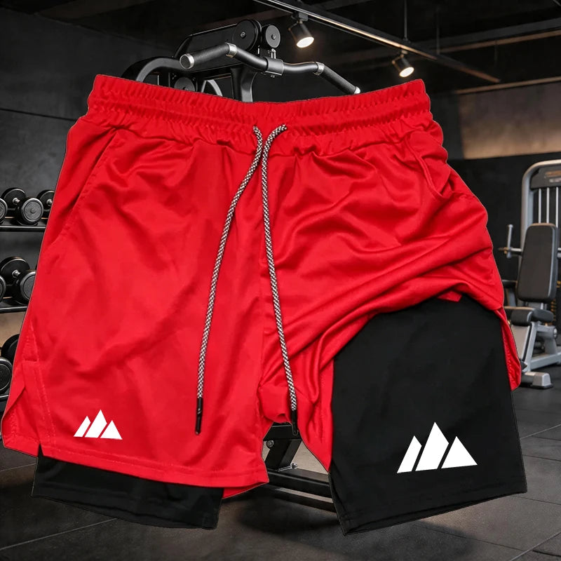 Shorts deportivos para hombre 2 en 1 con doble capa y bolsillos