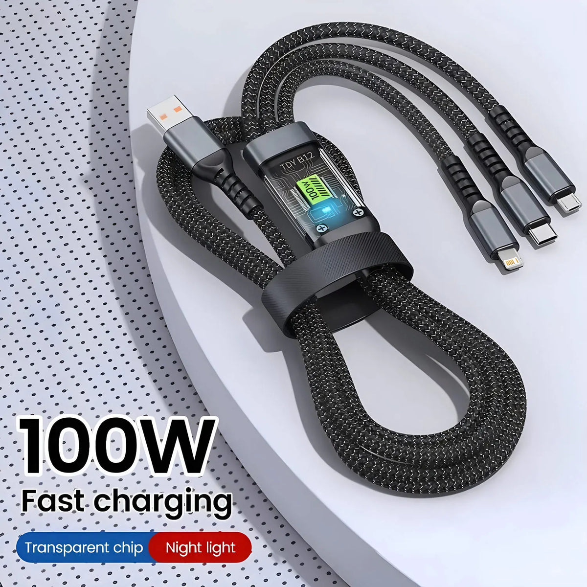 Cable Cargador 3 en 1 Carga Rápida 100W – Tipo C, Lightning y Micro USB, Trenzado 1,2 m