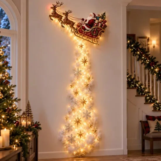 Decoración navideña de pared con luces LED y figuras festivas